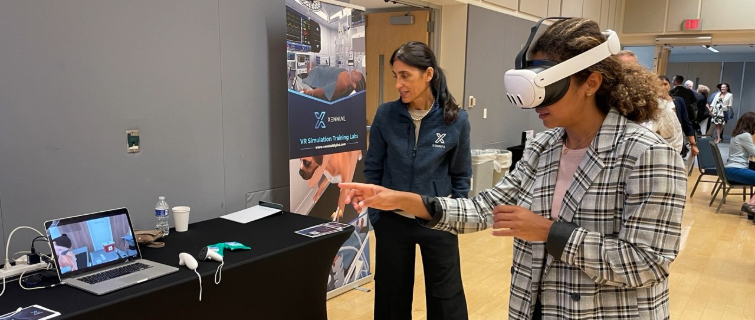 Maria Getahun testing a VR headset.