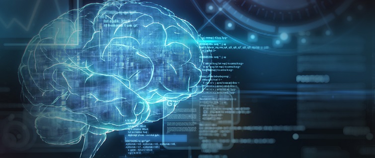 Brain illustration with data points