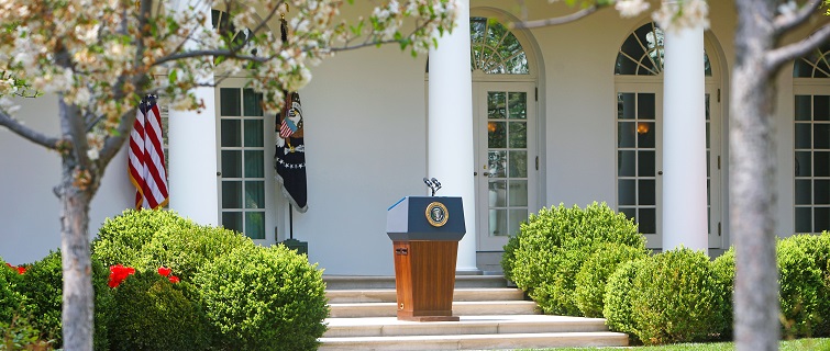 White House podium in the rose garden