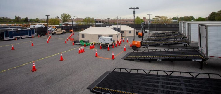 Tents in parking lot