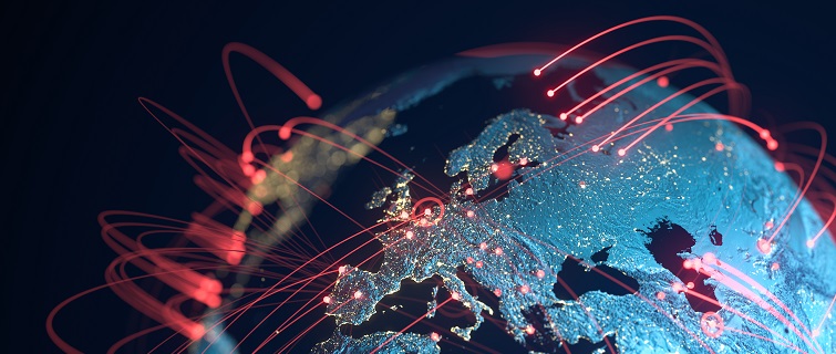 Global connection lines to indicate data exchange