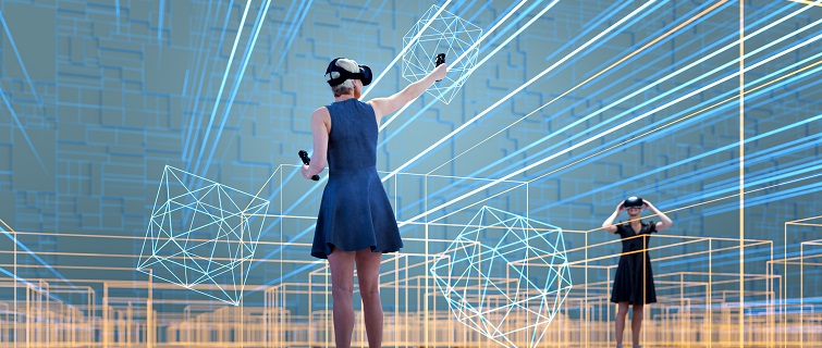 Two women using virtual reality