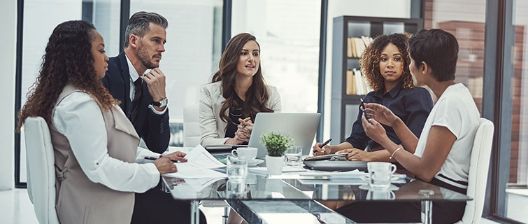 Diverse group of business people meeting.