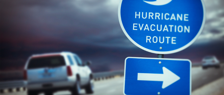 Hurricane evacuation route sign on highway