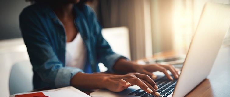 Woman working from home on her laptop