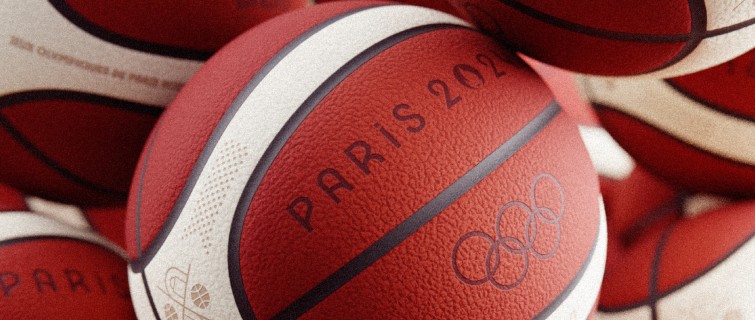 Women's basketball with Paris Olympics logo.