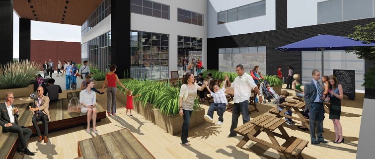 Rendering of the proposed food hall and patio