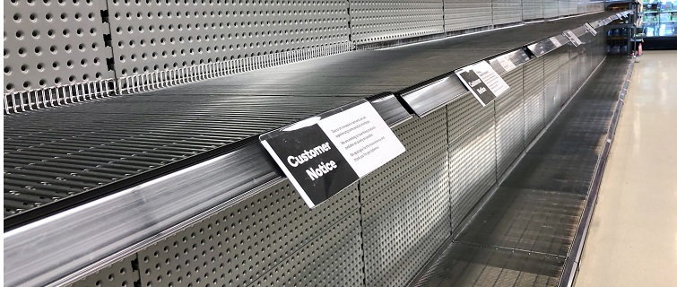 Empty shelves at a grocery store