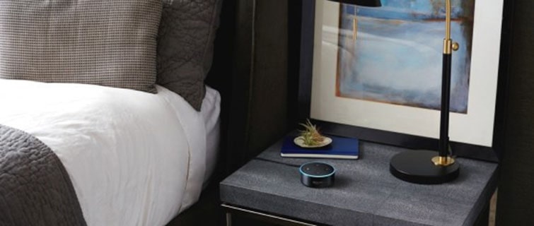 alexa on a hotel nightstand