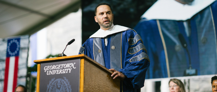 Steve Pemberton speaking at Georgetown University commencement