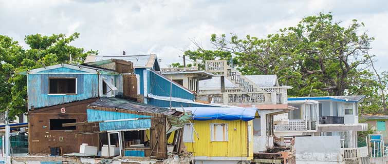 Hurricane battered homes on the Puerto Rican coast