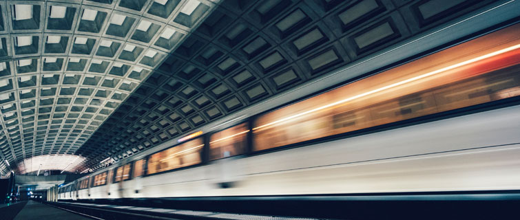 Metro train arriving in station