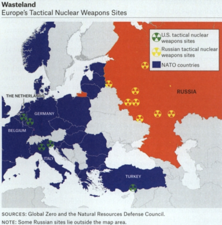 Map of Europe's tactical nuclear weapons sites.