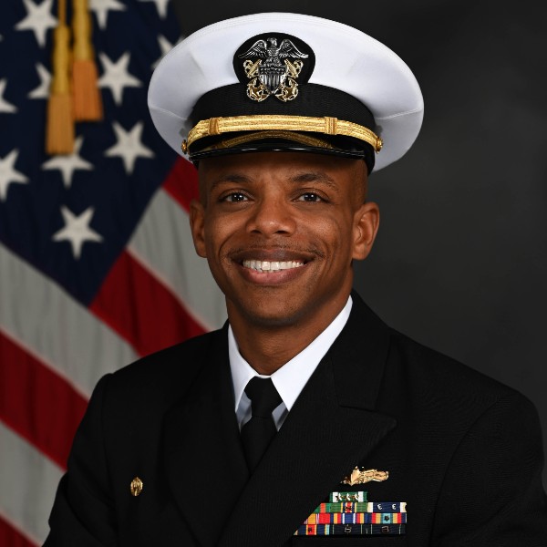 Lieutenant Commander Garth Thomas, a 2024 graduate of the Master’s in Human Resources Management program at Georgetown University.
