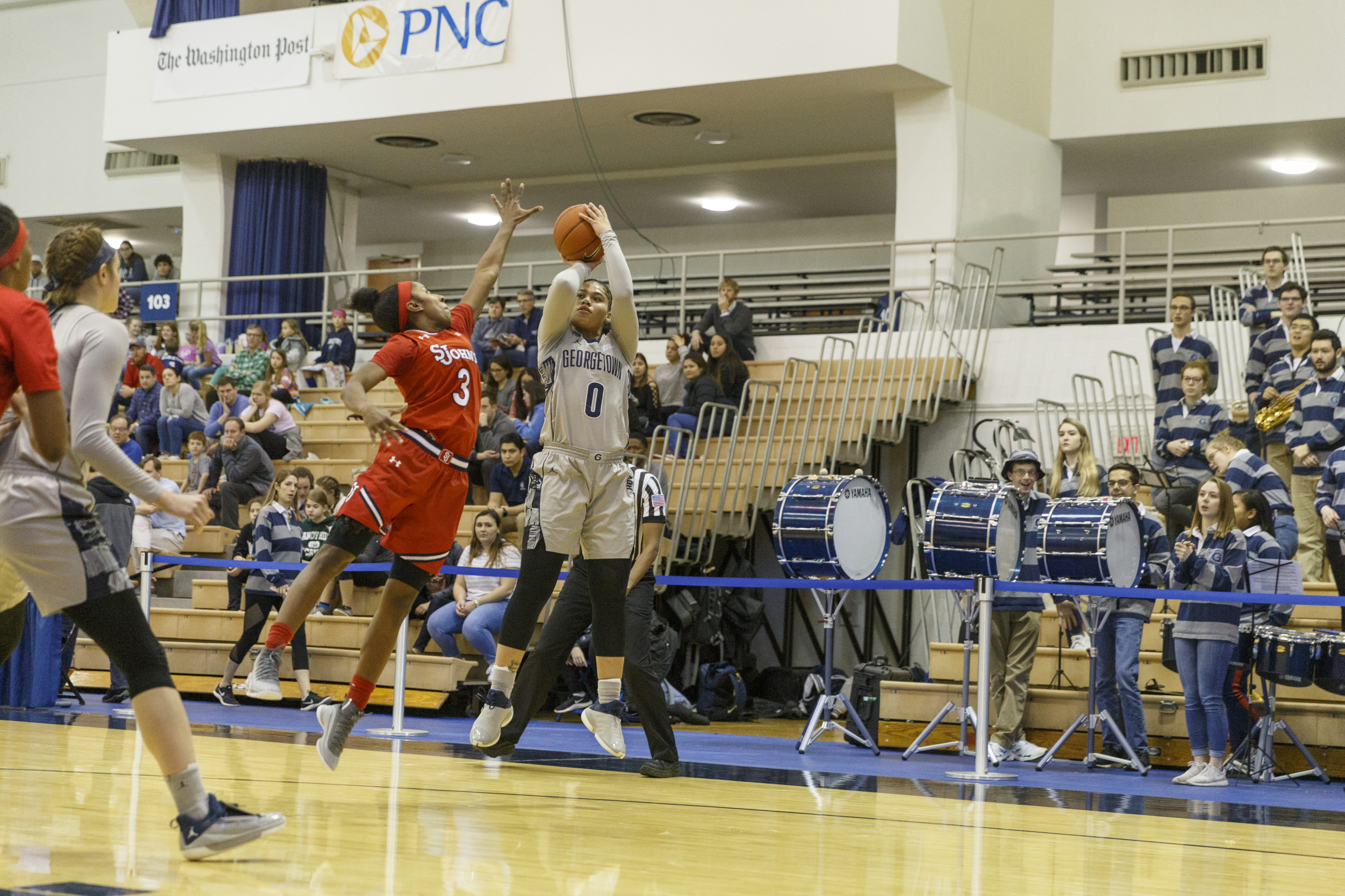 Brianna Jones makes a shot during a Georgetown women's basketball game.