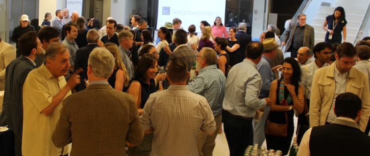 More than 100 guests gathered for the reception in the SCS Atrium. [Photo: Brittany Strong]
