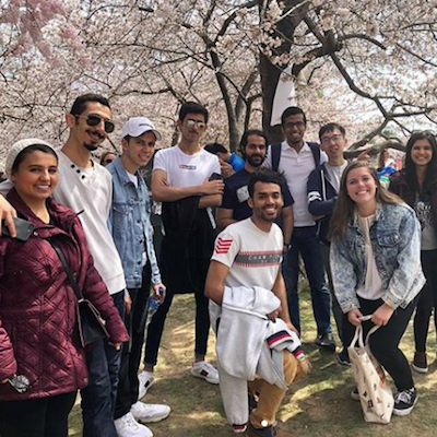 Students at the National Cherry Blossom Festival.